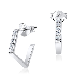 Designed Half Square Silver Stud Earring STS-3211